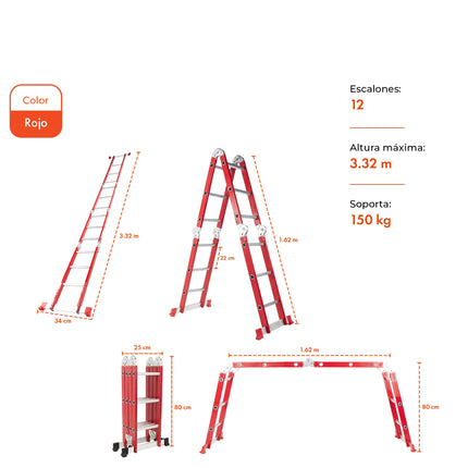 Escalera De Aluminio Articulada 12 Escalones Red Edition
