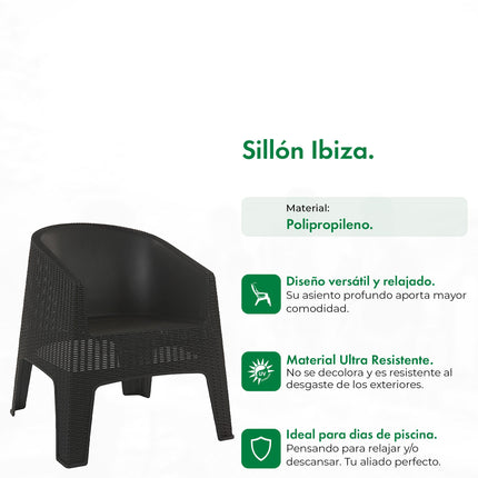 Set 2 Sillones Ibiza Rattan + Mesa Capri