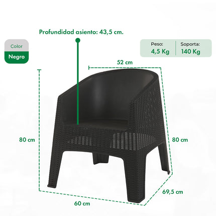 Set 2 Sillones Ibiza Rattan + Mesa Capri